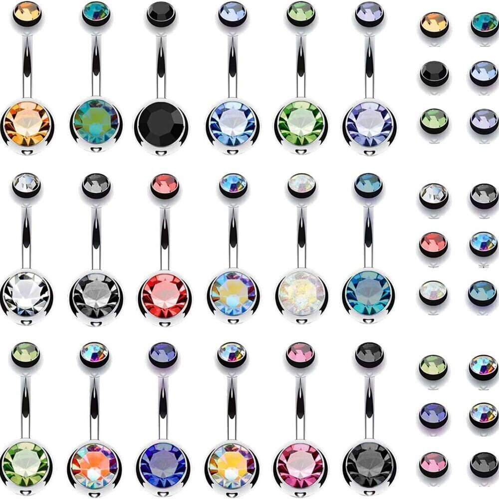 18PC Belly Button Rings Set Surgical Steel CZ Crystals Multiple Colors Women Gir